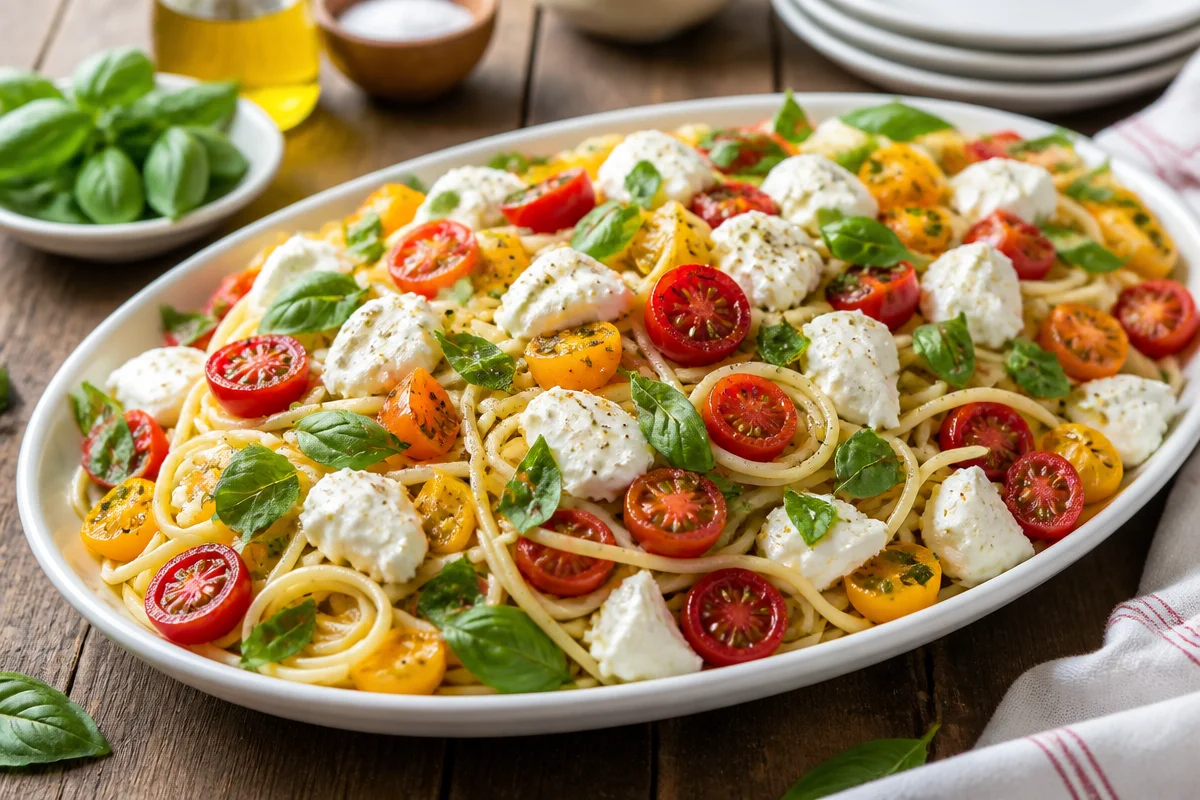 Delicious Caprese Pasta with Cherry Tomatoes in a Snap