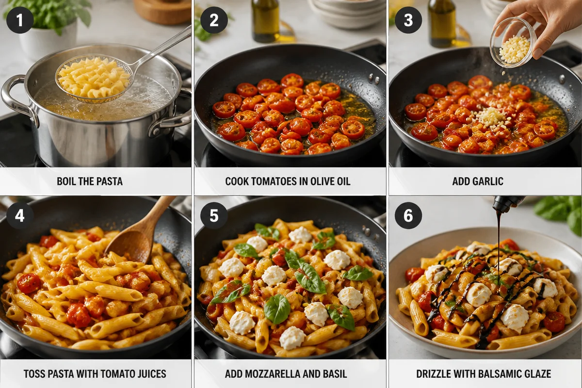 Delicious Caprese Pasta with Cherry Tomatoes in a Snap