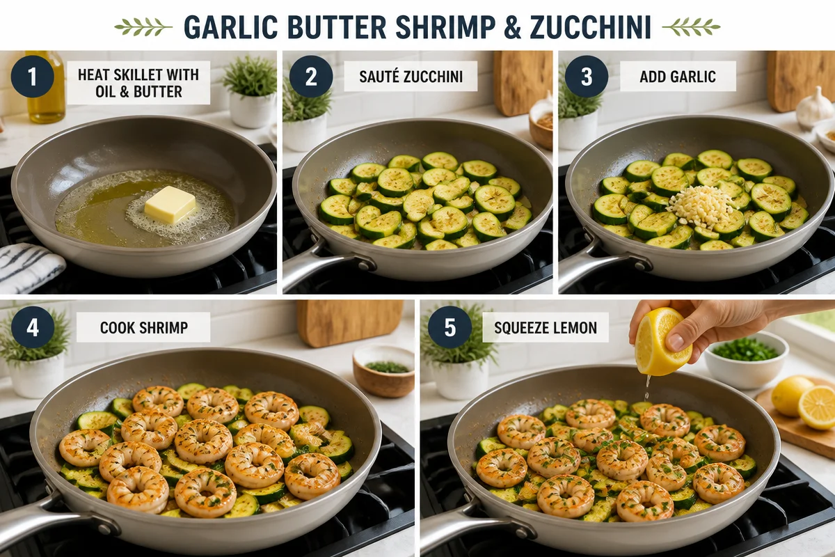 Garlic butter shrimp and zucchini.