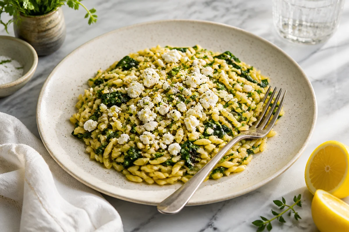 Delicious One-Pot Lemon Orzo with Spinach and Feta Delight
