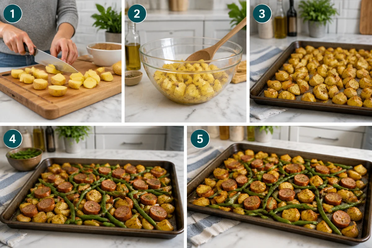 Delicious Sheet Pan Sausage, Potatoes, and Green Beans Dinner