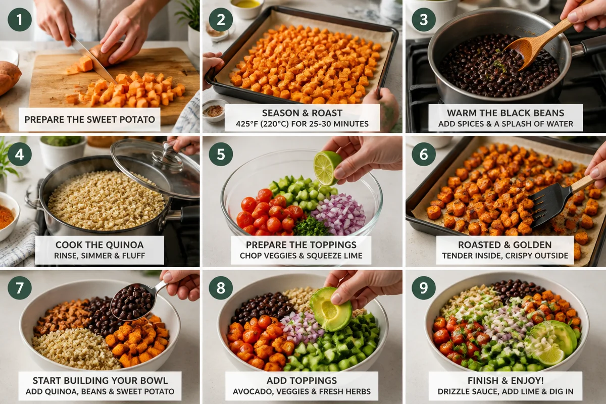 Sweet potato black bean quinoa bowls.
