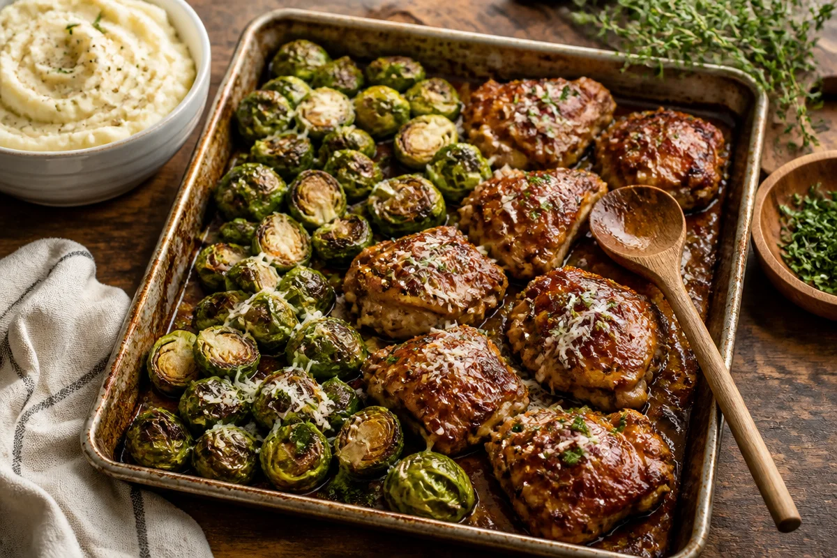Easy Sheet Pan Honey Balsamic Chicken and Brussels Sprouts for Dinner