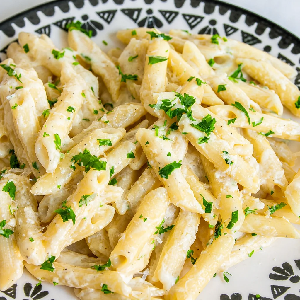 One-pot creamy parmesan garlic pasta with a rich, buttery sauce served in a bowl.