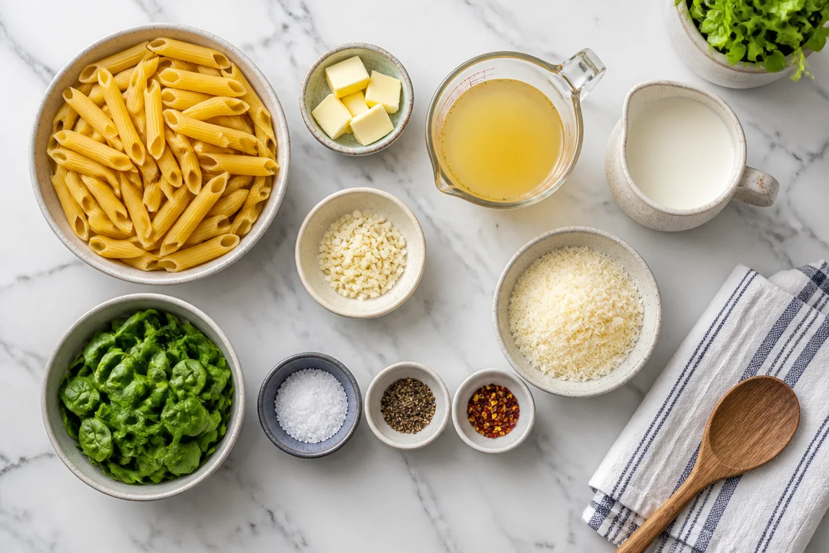 One-pot creamy parmesan garlic pasta.