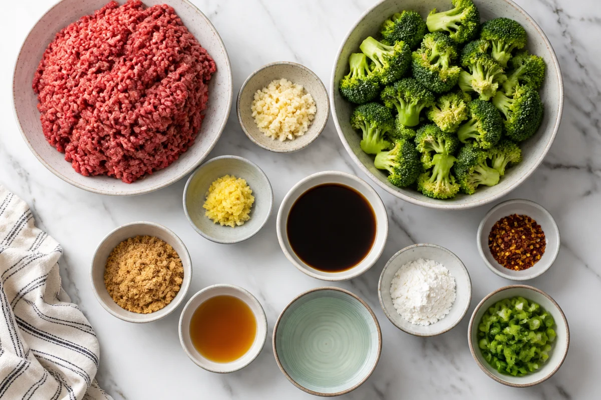 Ground beef and broccoli stir-fry.