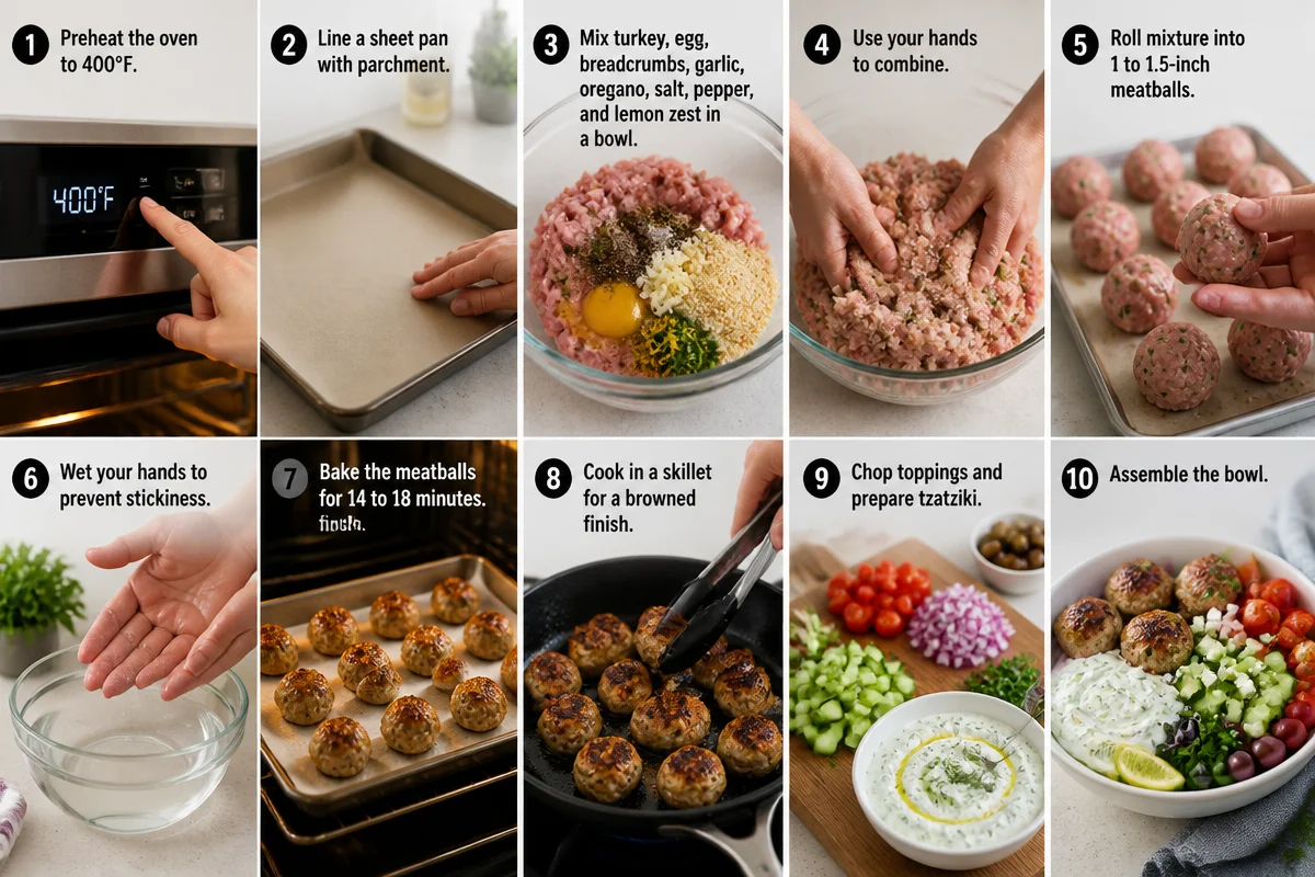 Savory Greek Turkey Meatball Bowls with Fresh Toppings