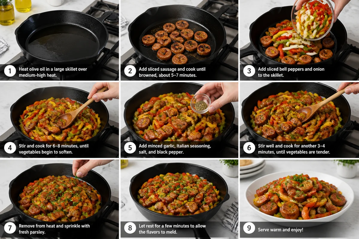 Sizzling Sausage and Pepper Skillet for a Quick Dinner Delight
