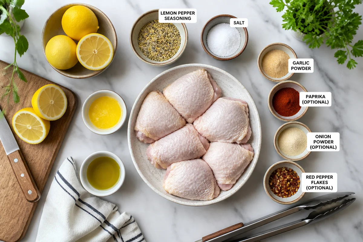 Baked lemon pepper chicken thighs.