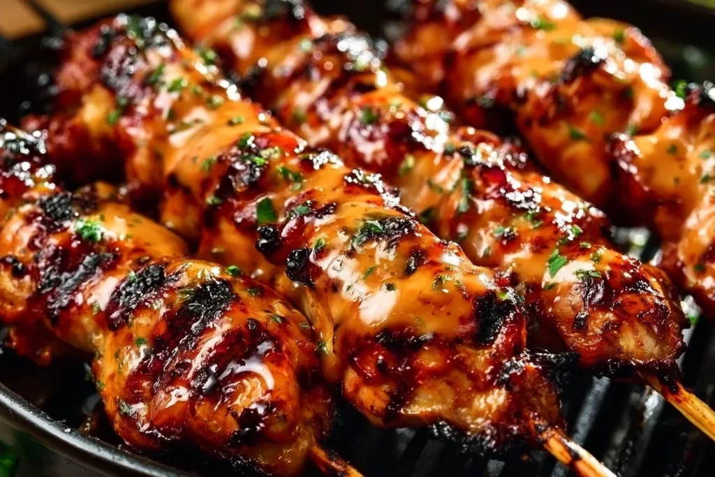 Delicious Air Fryer Bang Bang Chicken Skewers ready to serve