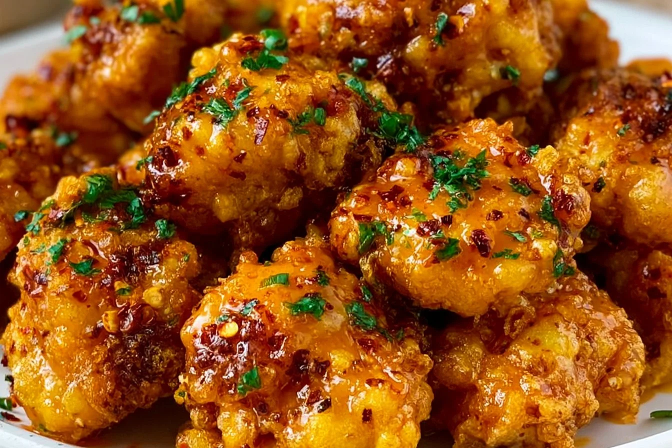 Delicious plate of Bang Bang Chicken served with sauce and garnishes