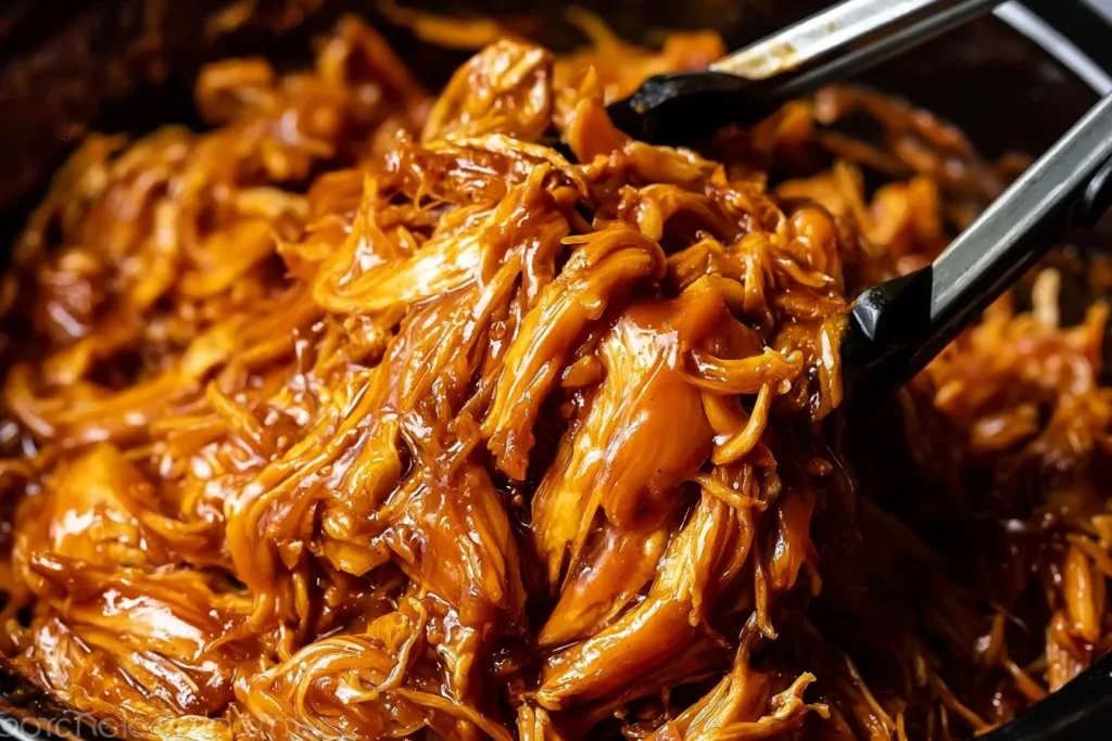 Delicious Crockpot BBQ Chicken simmering with smoky flavor and tender meat