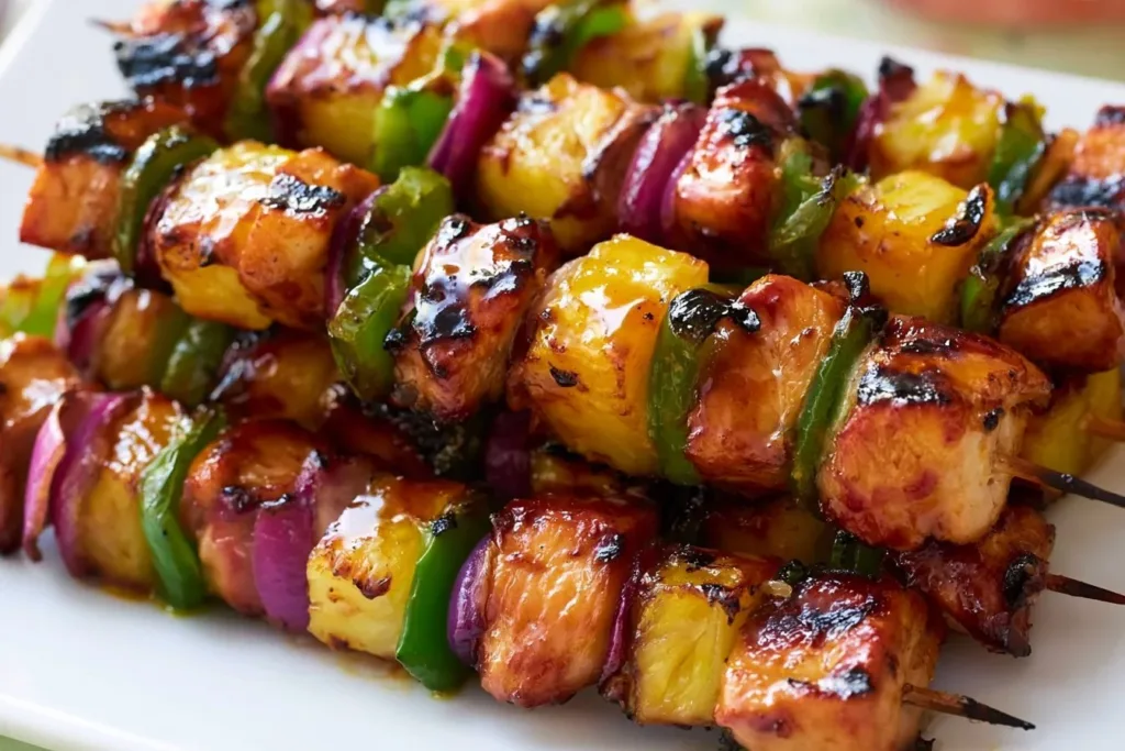 Grilled Hawaiian Chicken Kebabs with pineapple and bell peppers