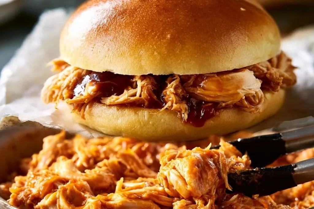Instant Pot BBQ Chicken served on a platter with sauce and garnish