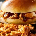 Instant Pot BBQ Chicken served on a platter with sauce and garnish