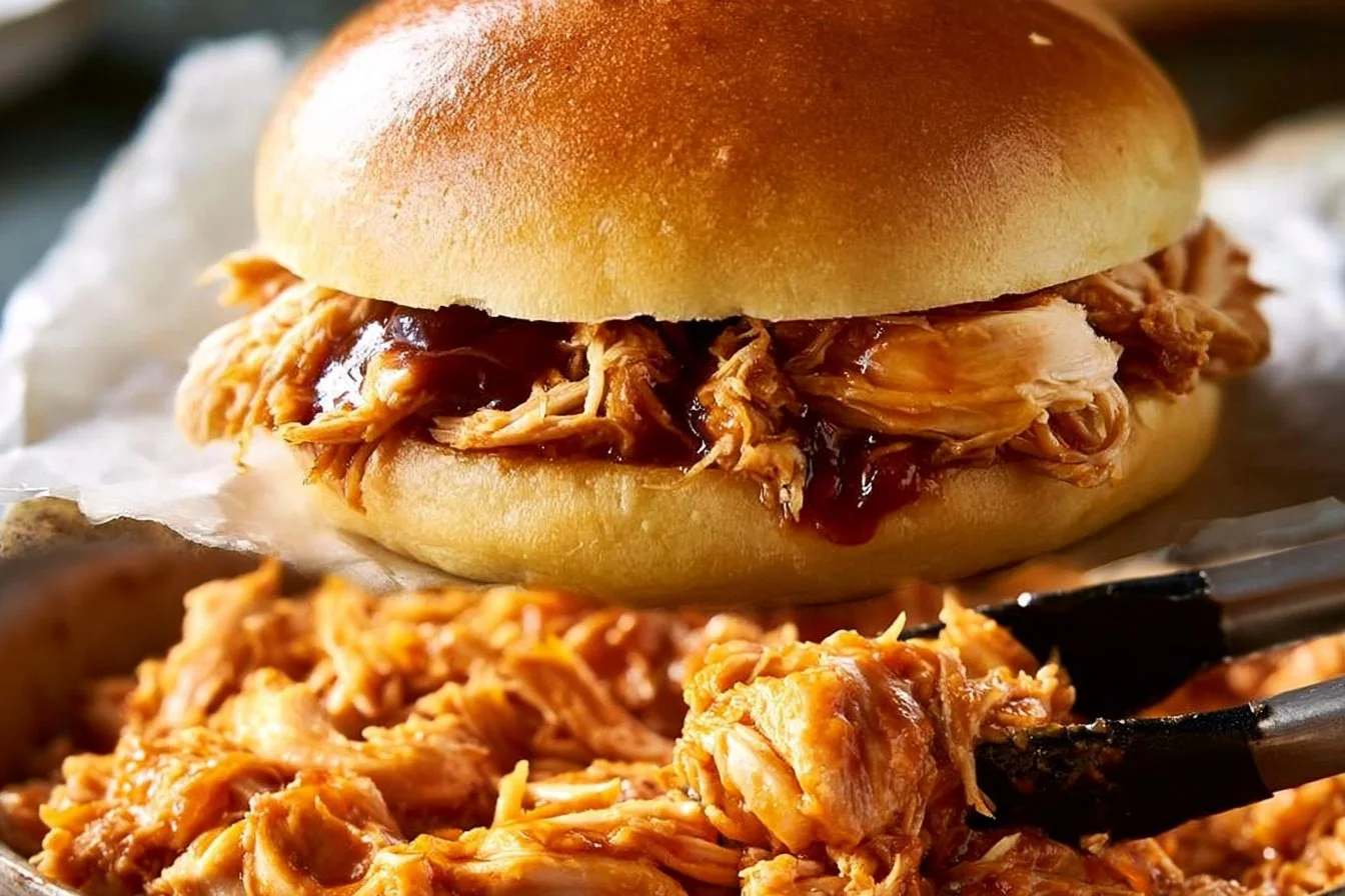 Instant Pot BBQ Chicken served on a platter with sauce and garnish