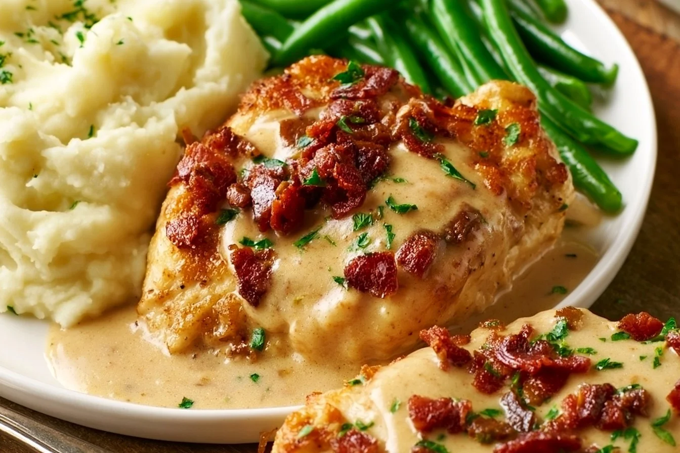 Delicious smothered chicken with rich gravy on a plate.